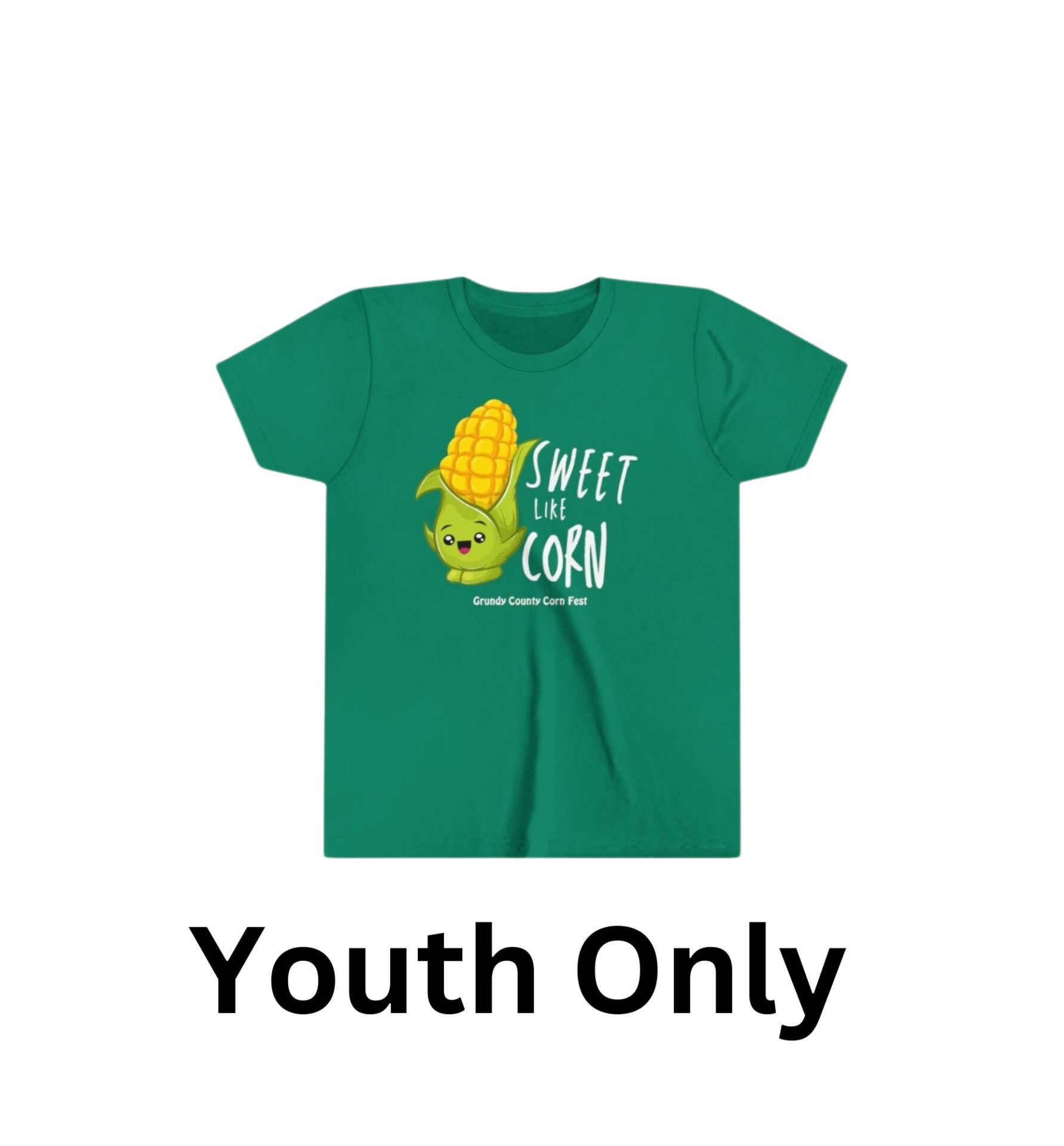 Youth green t-shirt with sweet corn graphic