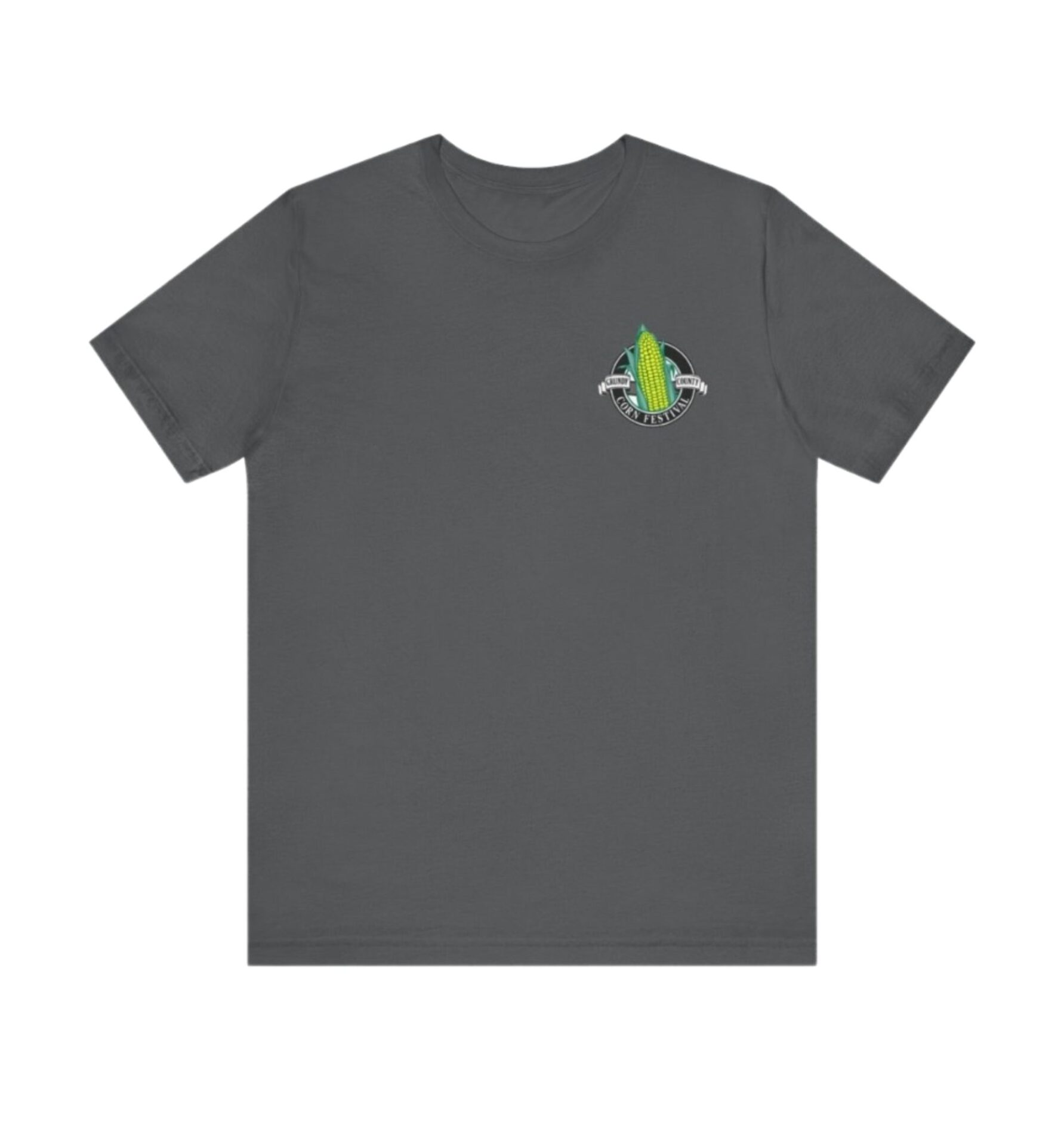 Gray t-shirt with corn festival logo.