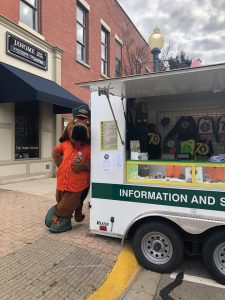 mascot with info truck