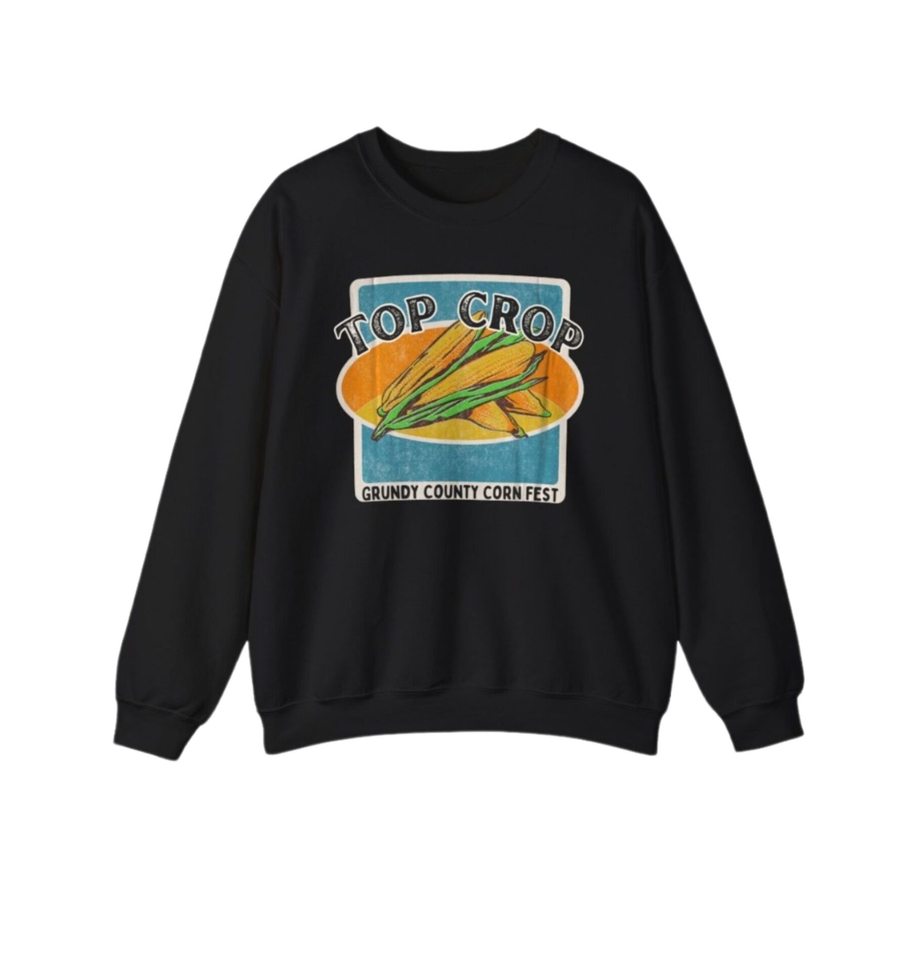 Black sweatshirt with corn festival design