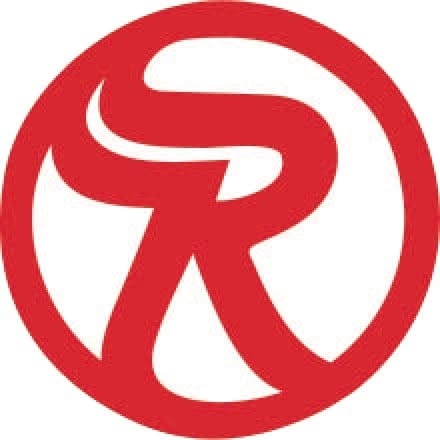 Red stylized R logo inside circular border