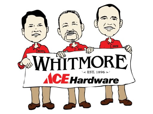 Whitmore Ace Hardware cartoon team holding banner